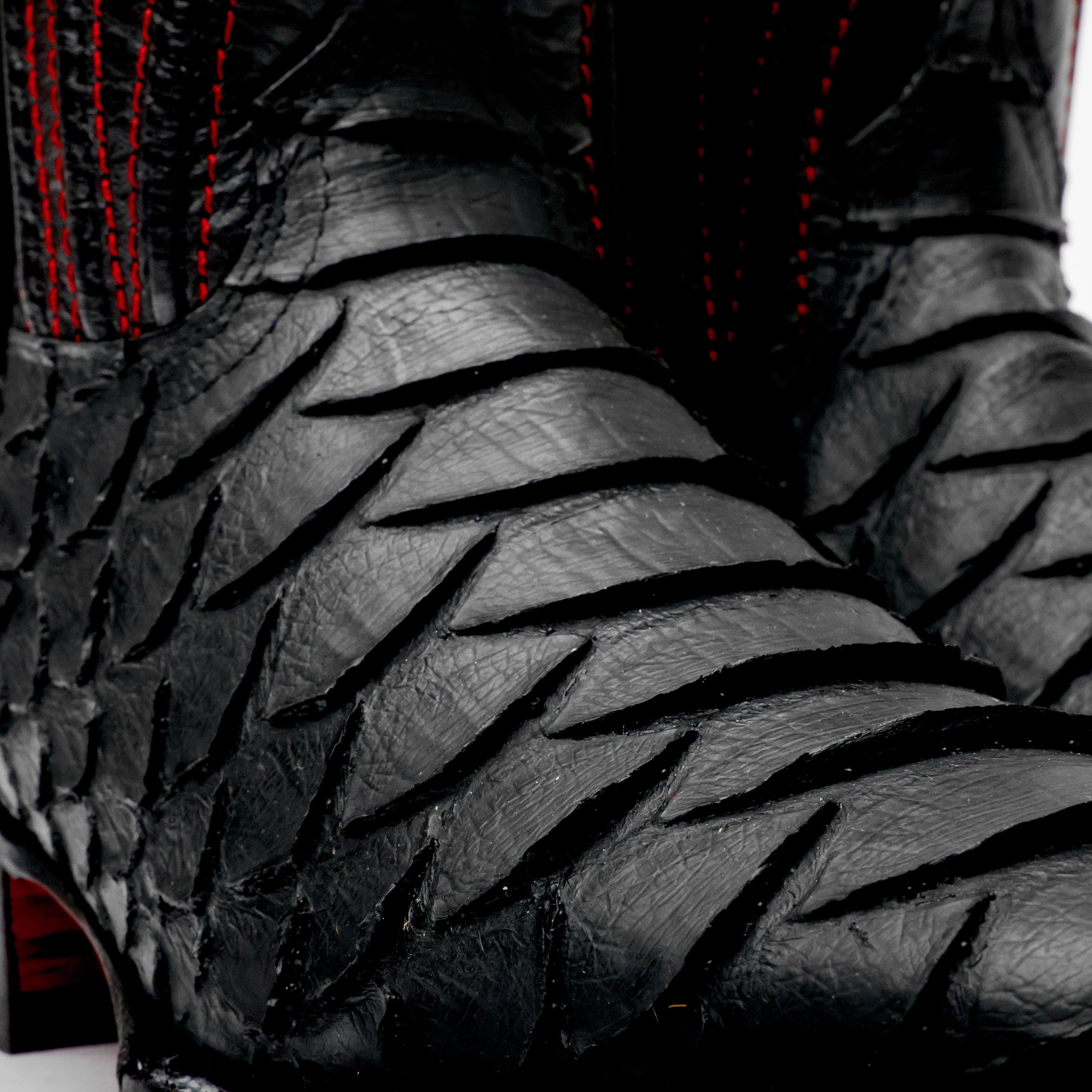 Matte Black Jumbo Python Leather Boots - Square Toe