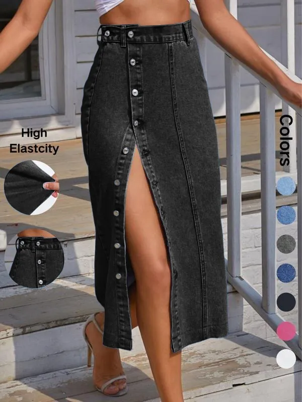 Women's Button Front Denim Skirt
