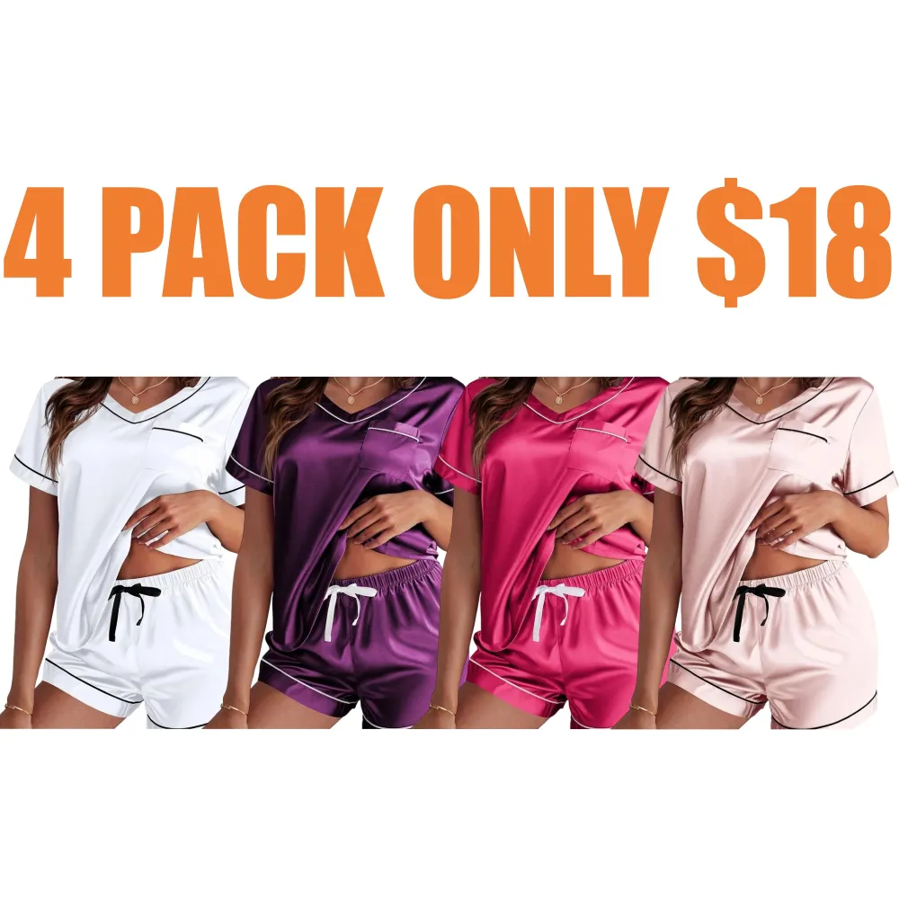 Silk Pajama for Women Short Sleeve Satin Pj Set