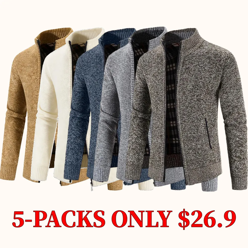 Men's solid color long-sleeved cardigan