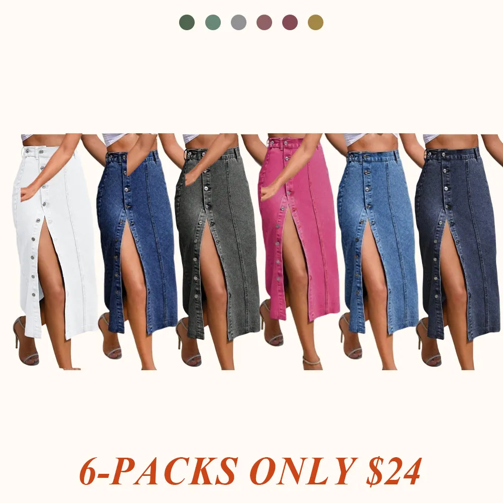Women's Button Front Denim Skirt