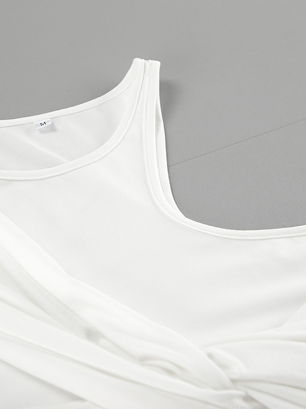 Asymmetric Knot Pleated Solid Color Long Sleeves Skinny Round-Neck T-Shirts Tops