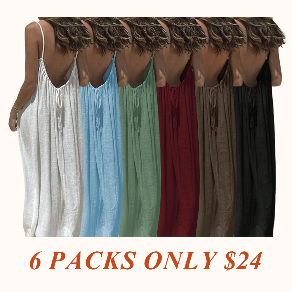 Women's Solid Color Backless Cami Dress, Casual Sleeveless Dress for Summer