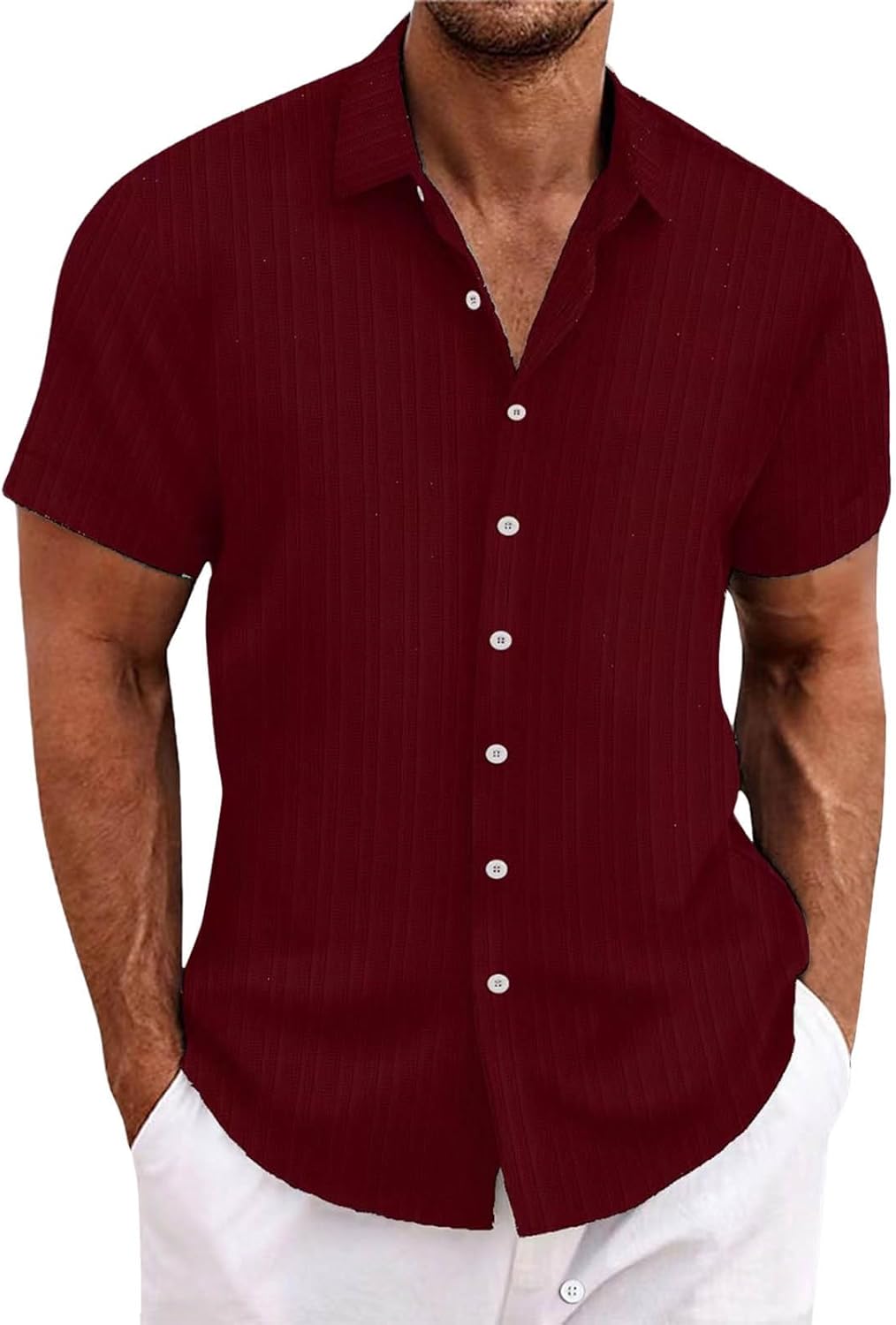 Men's Casual Loose And Comfortable Textured Short-sleeved Shirt