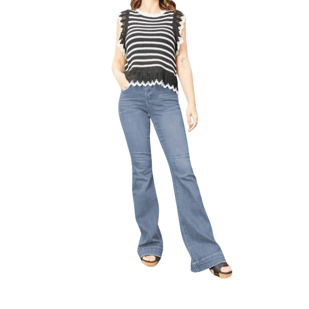 Mid-Rise Tummy Control Flare Denim Fit Jean Womenswear Bottom