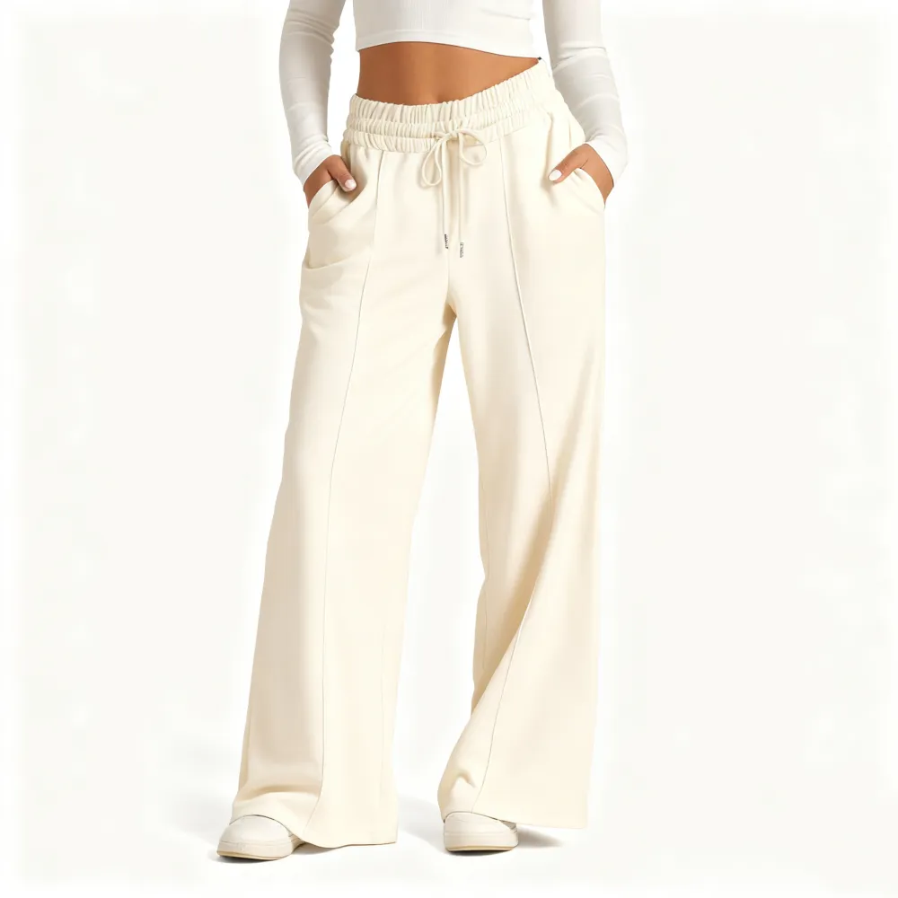 Women's Simple Design Straight Leg Drawstring Baggy Lounge Pants