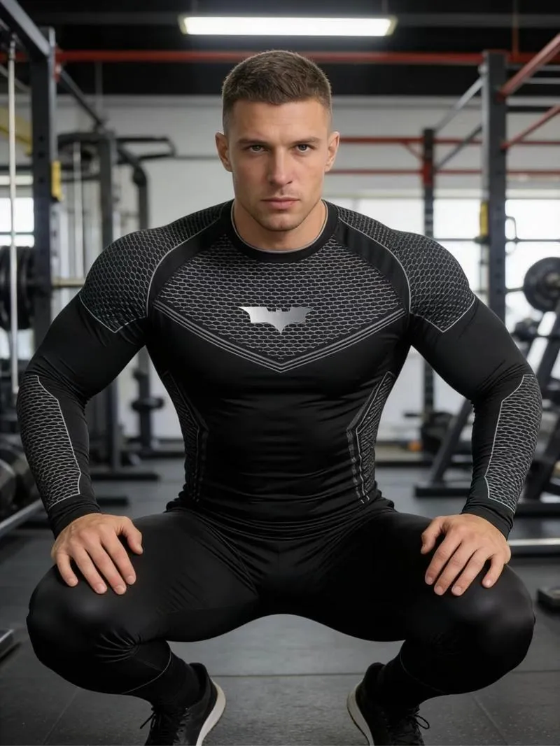Men's Batman Sports Long Sleeve High Stretch Quick-Dry Fitness Tight Fit Running Ironing Essential