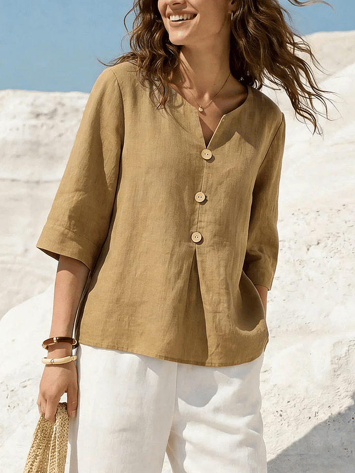 Women's Retro Solid Color Casual Shirt- Fast Shipping