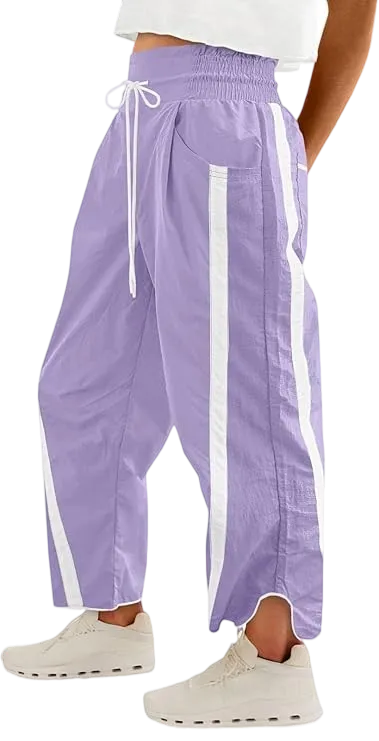 Women's Relaxed Wide-Leg Pants Color-Blocked Athletic Pants