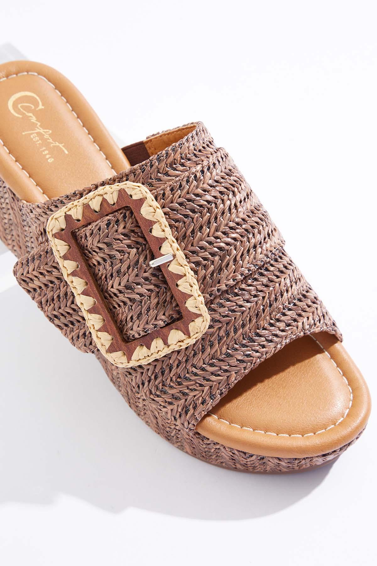 Raffia Buckle Platform Wedges