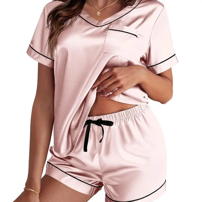 Silk Pajama for Women Short Sleeve Satin Pj Set
