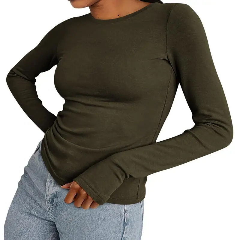 Women's Casual Long Sleeve Crew Neck Top - Slim Fit Basic Going-Out Blouse for Summer & Fall