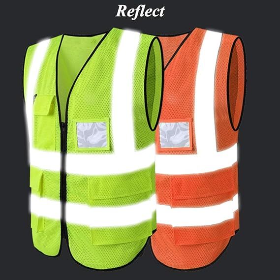 Breathable Hi-Vis Mesh Safety Vest with Zipper & Pockets, Meets ANSI/ISEA Standards