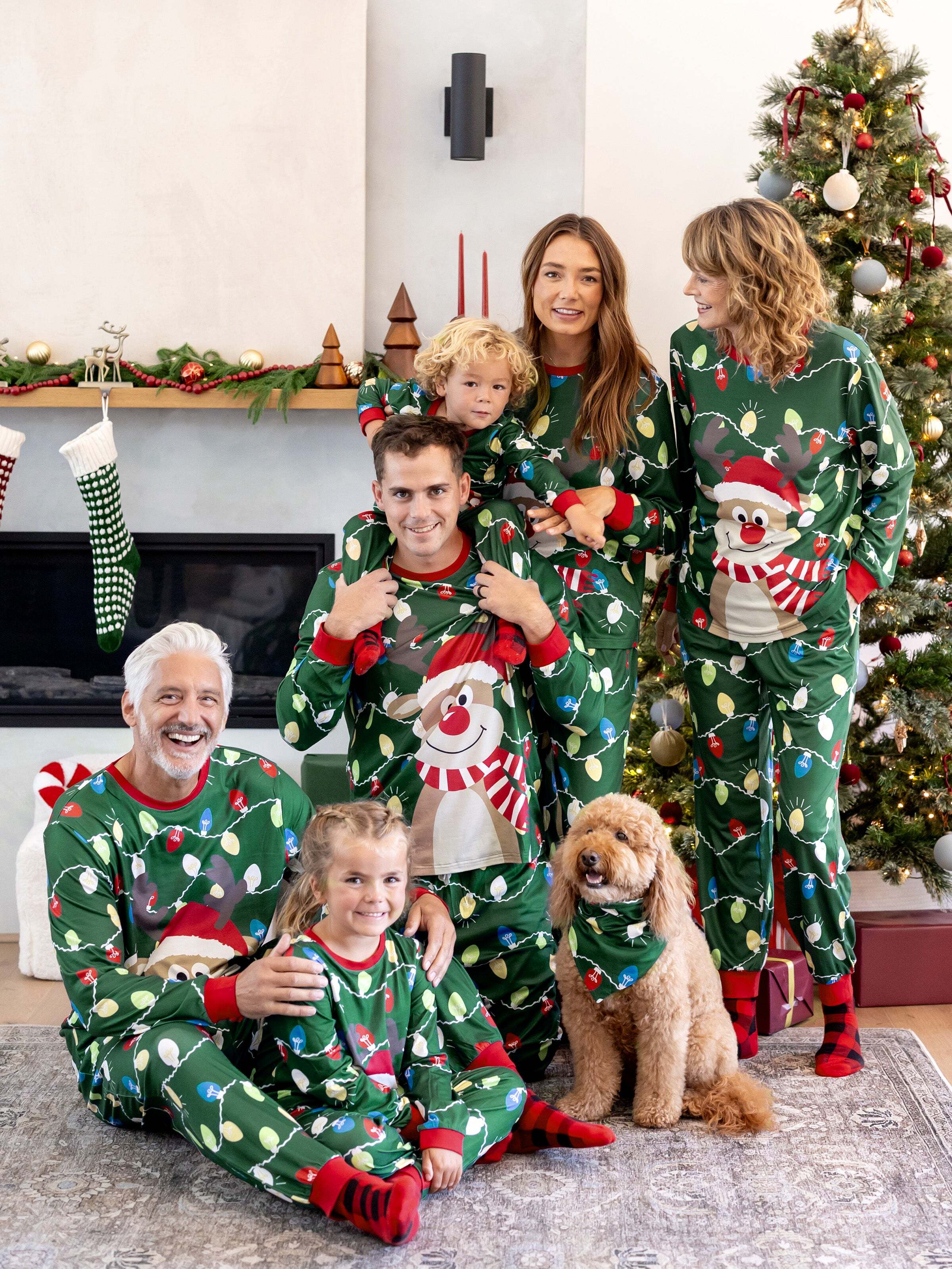 Christmas Matching Family Pajamas Set Reindeer Green Print PJS with Christmas Socks Green