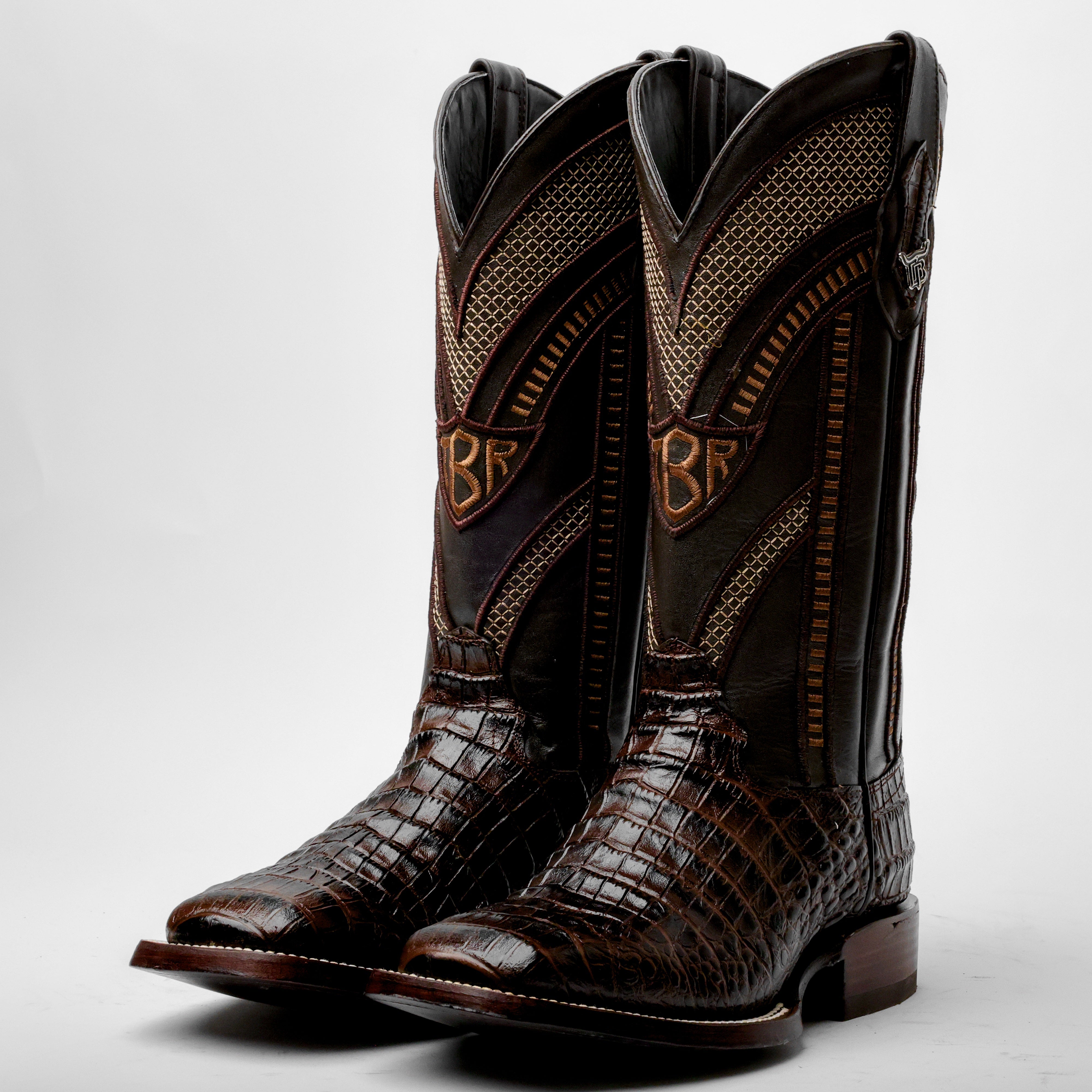 Brown Caiman Belly Leather Boots - Square Toe