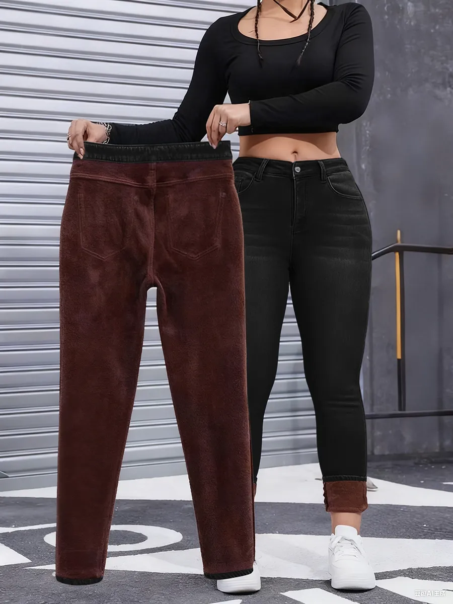 Women's Fall Winter Fleece Lined Denim Jeans