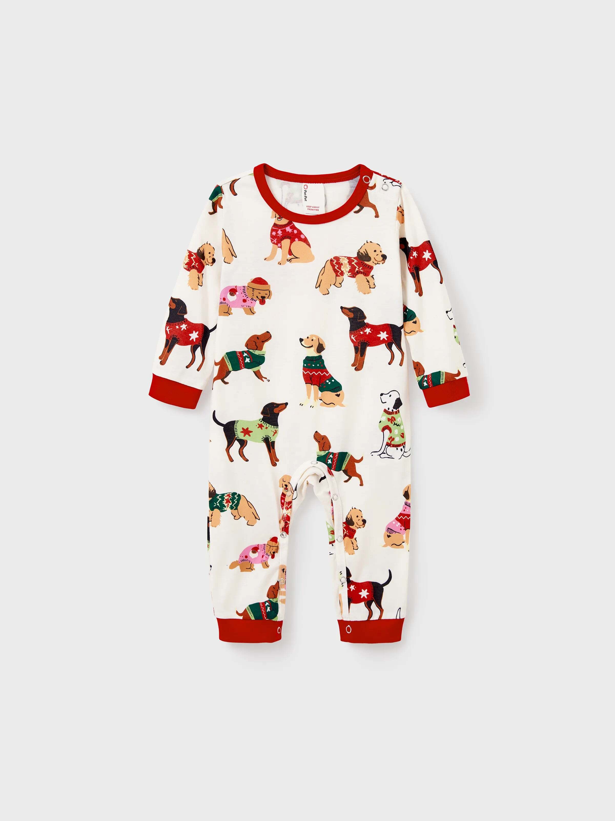 Christmas Matching Family Pajamas Set Various Dog Print PJS with Christmas Socks Apricot