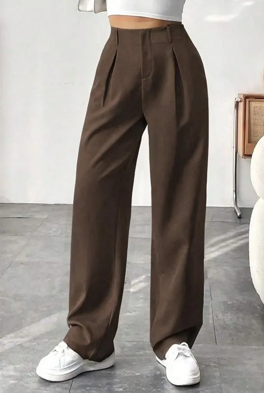 Women's Solid Color Plicated Pocket Wide Leg Pants