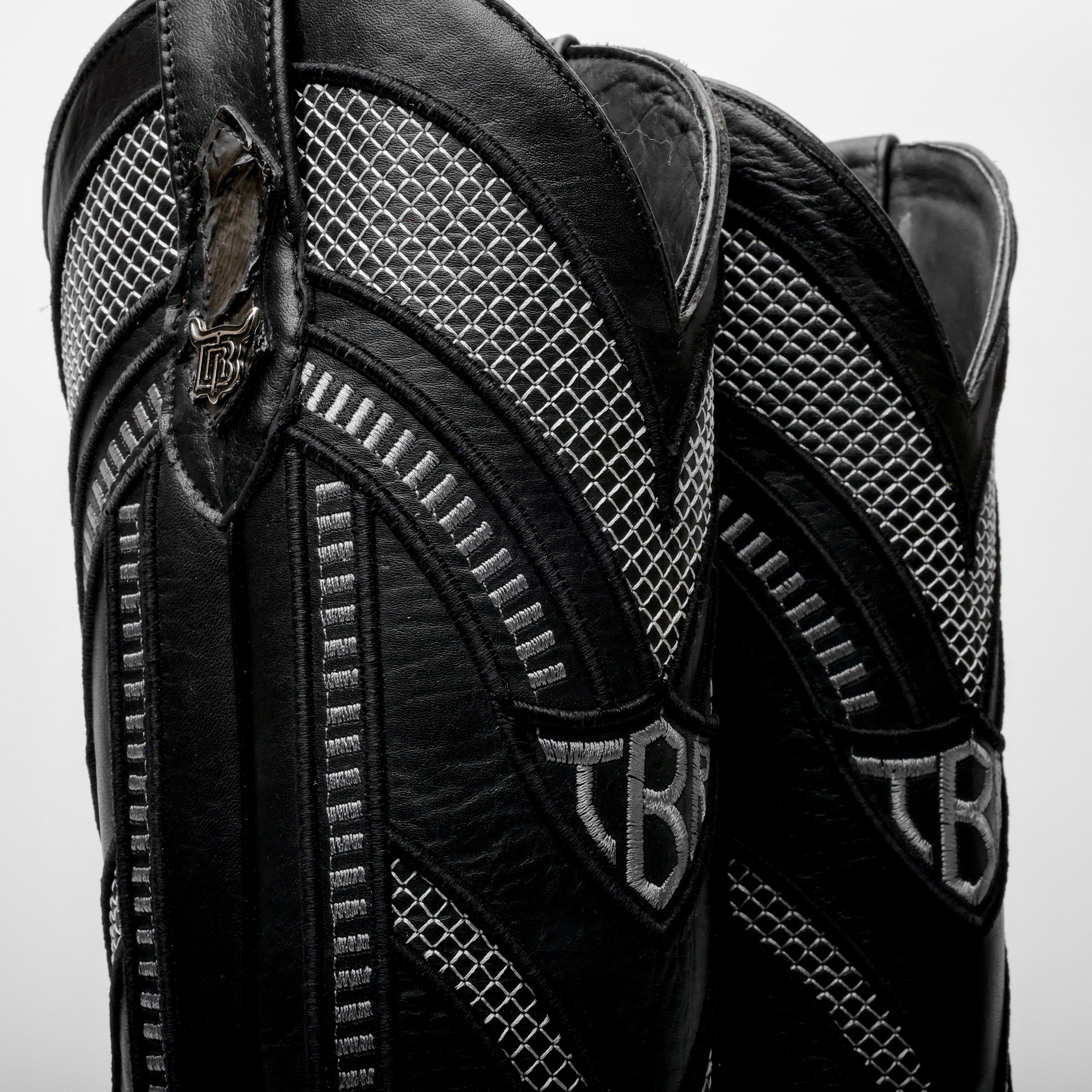 Grey Jumbo Python Leather Boots - Square Toe