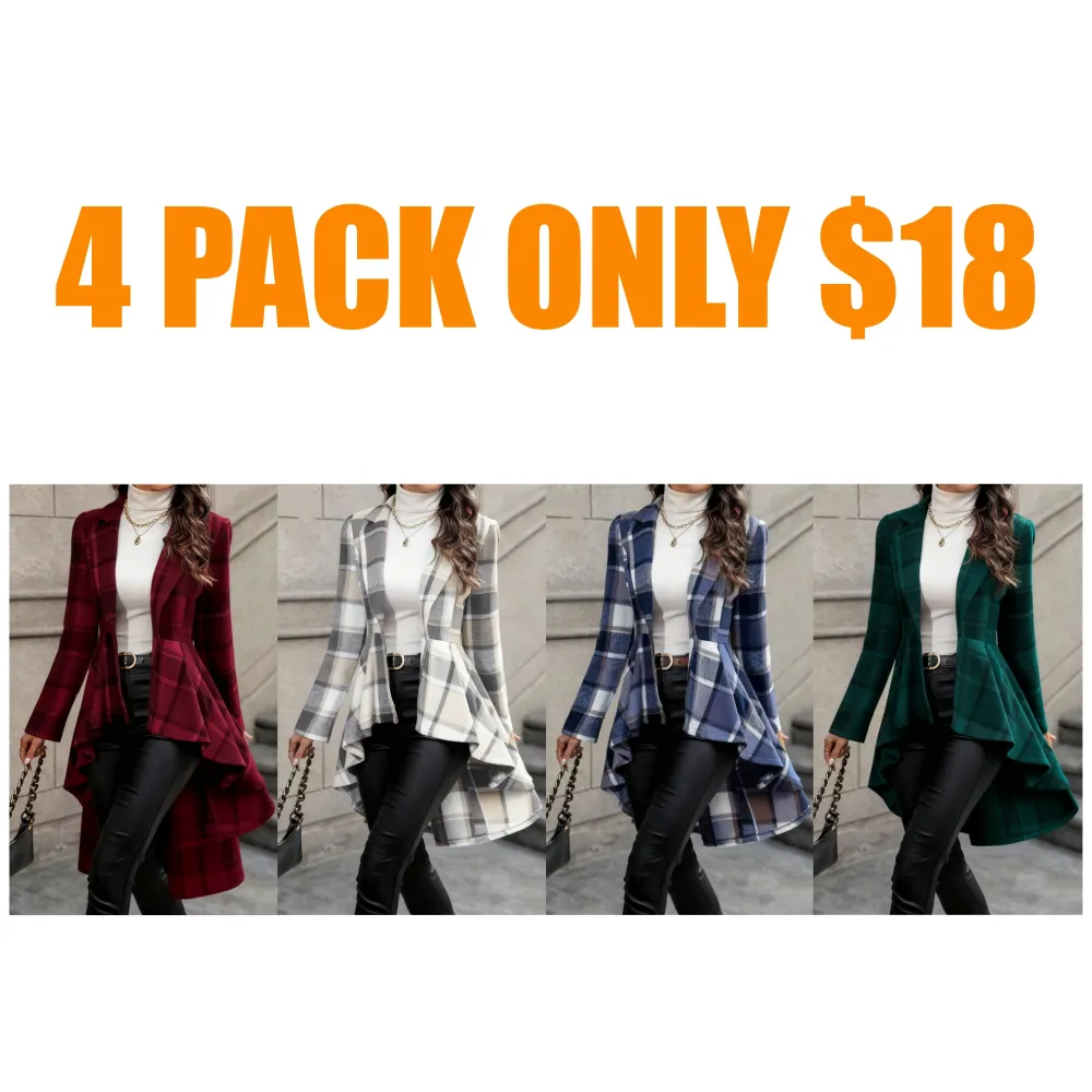 Women's Plaid Print Button High Low Hem Jacket