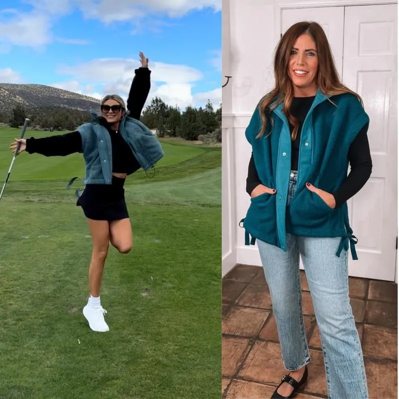 Women's Warm Fleece Vest Casual Sleeveless Button Down Sherpa Jacket