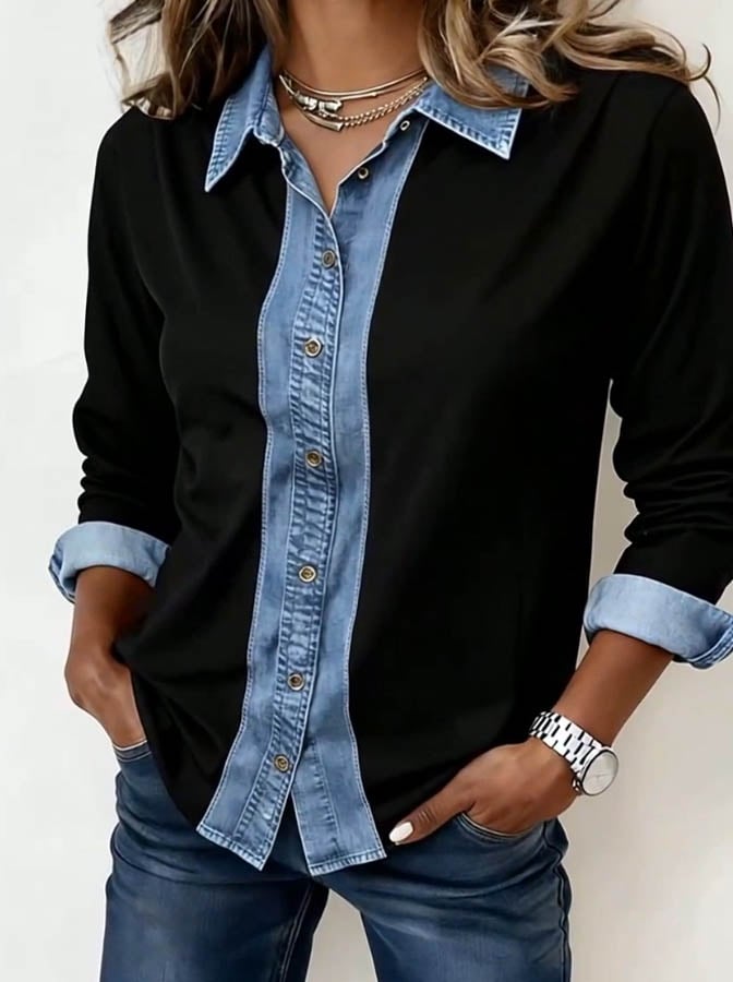 Women'S Casual Contrast Color Stitching Shirt