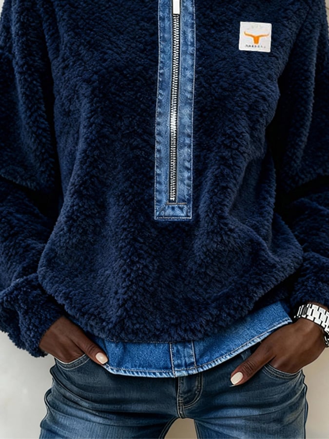 Women'S Casual Color-Blocked Wool Sweatshirt