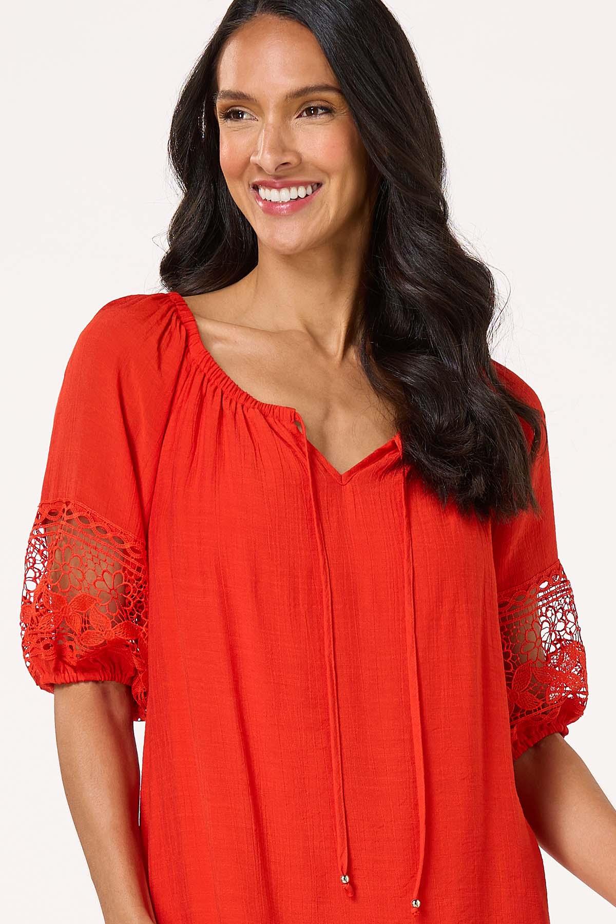 Crepe Lace Trim Swing Dress