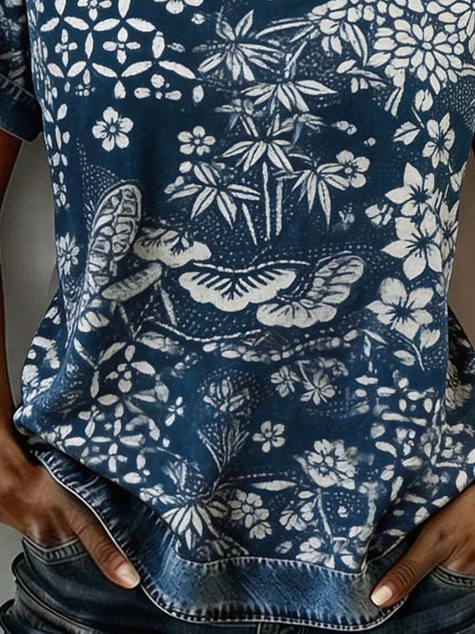 Women'S Casual Round-Neck Printed Top