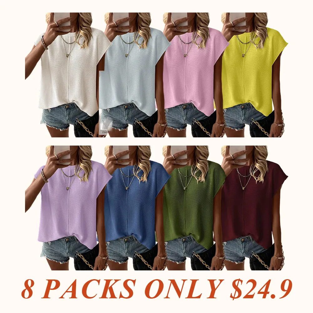 Women's Solid Color Sweater Vest, Casual Fashion Round Neck Knit Top for Summer, Fashion Women's Knitwear for Daily Wear