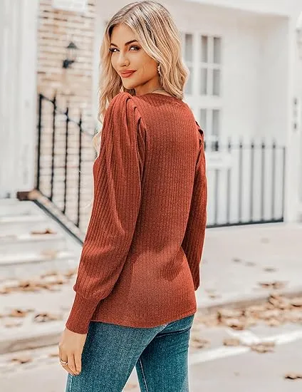 Women's Knit Shirt Soft Puff Long Sleeve