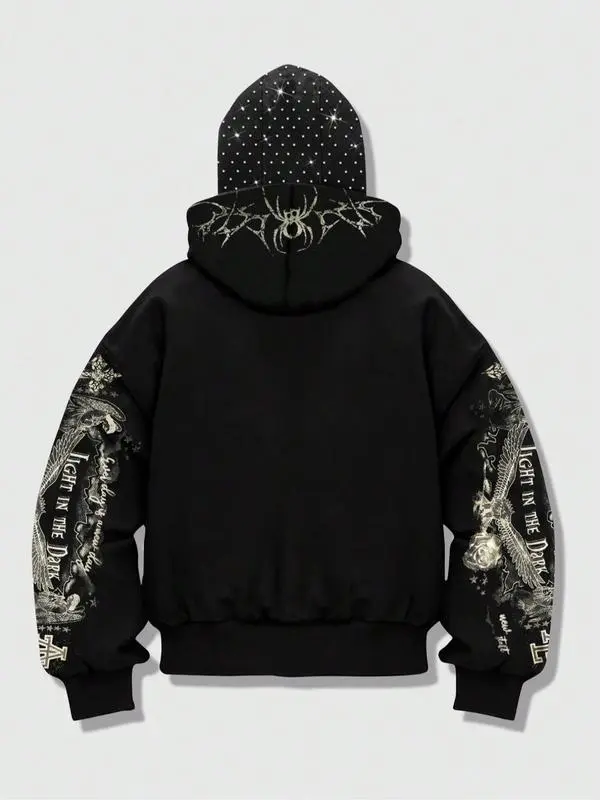 Men's Street-Style Rhinestone Windproof Warm 2-in-Hoodie w/Pockets & Zipper (Fall Winter)