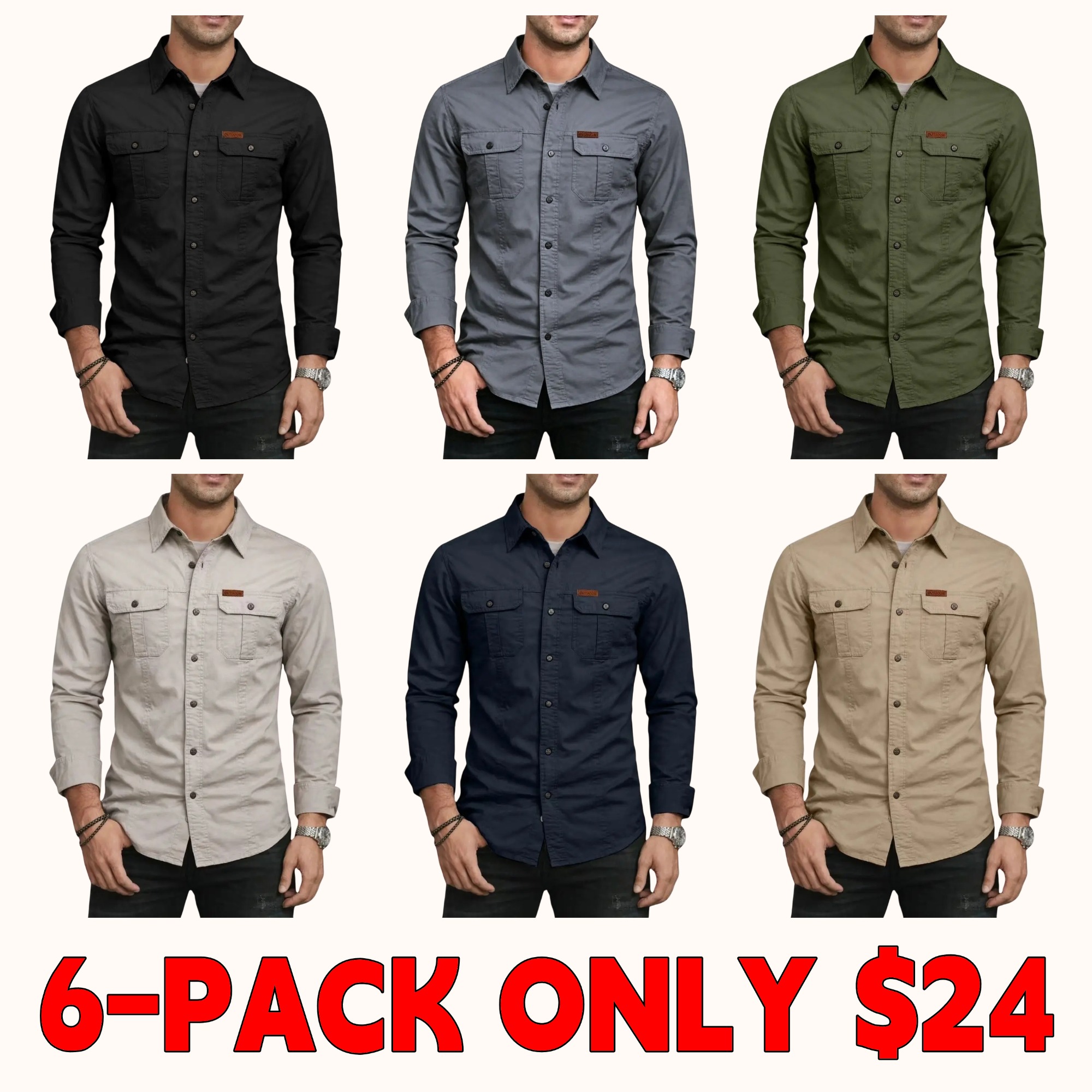 Men's Long Sleeve Workwear Shirt - Outdoor Casual Versatile Top