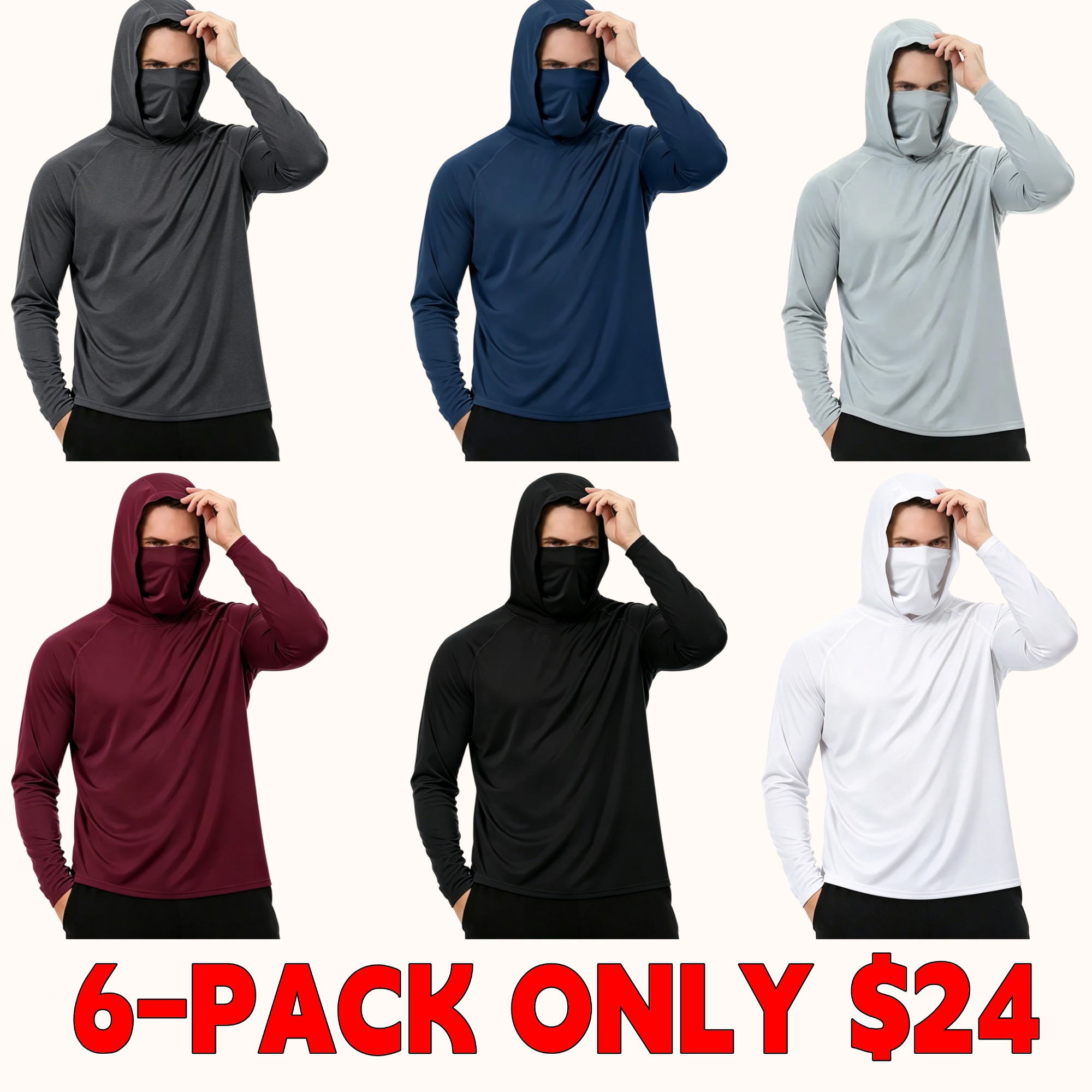 Men's sports hooded long-sleeved fishing shirt set, including face mask