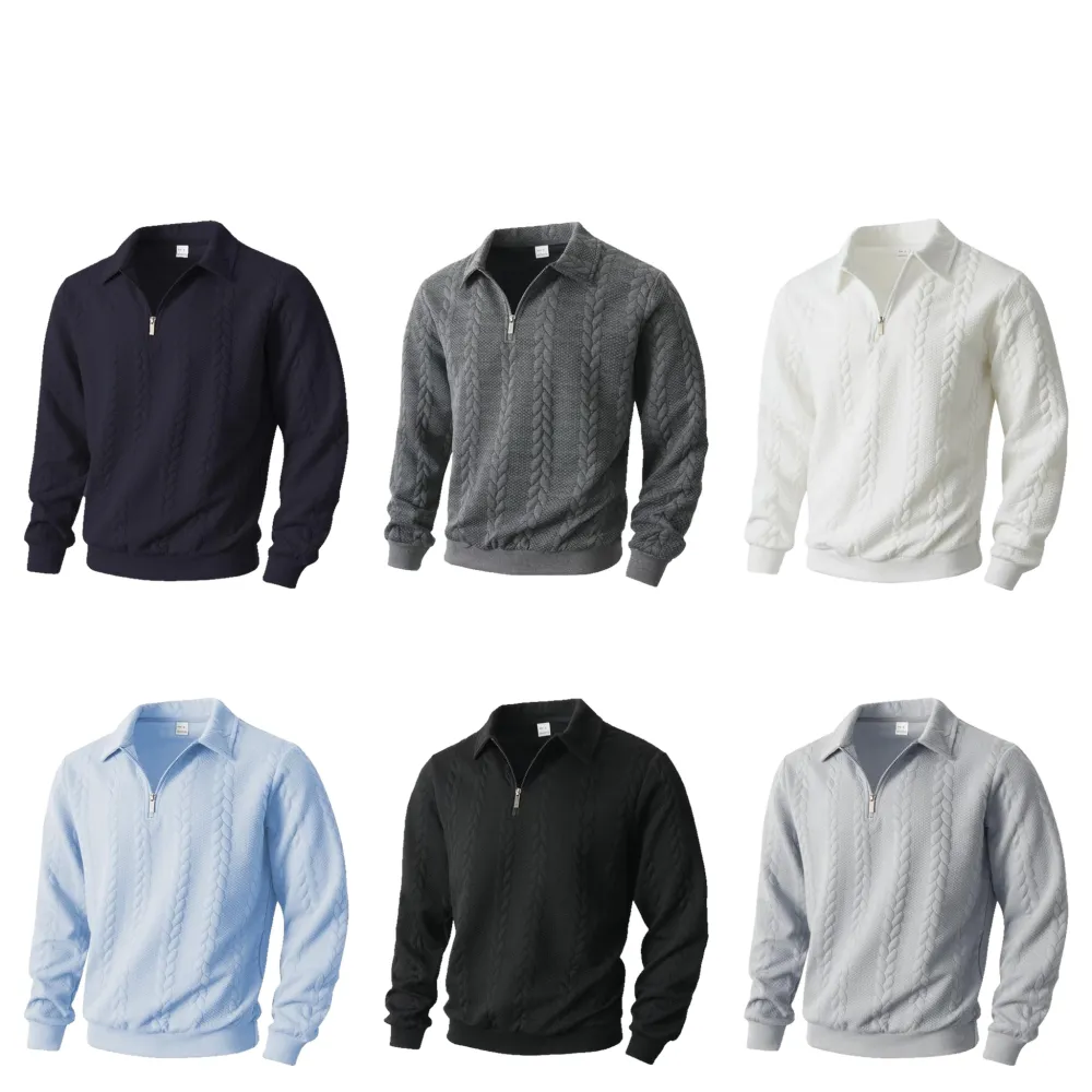 Men's Autumn/Winter Cable Knit Half-Zip Sweater - Vintage Polo Shirt Style