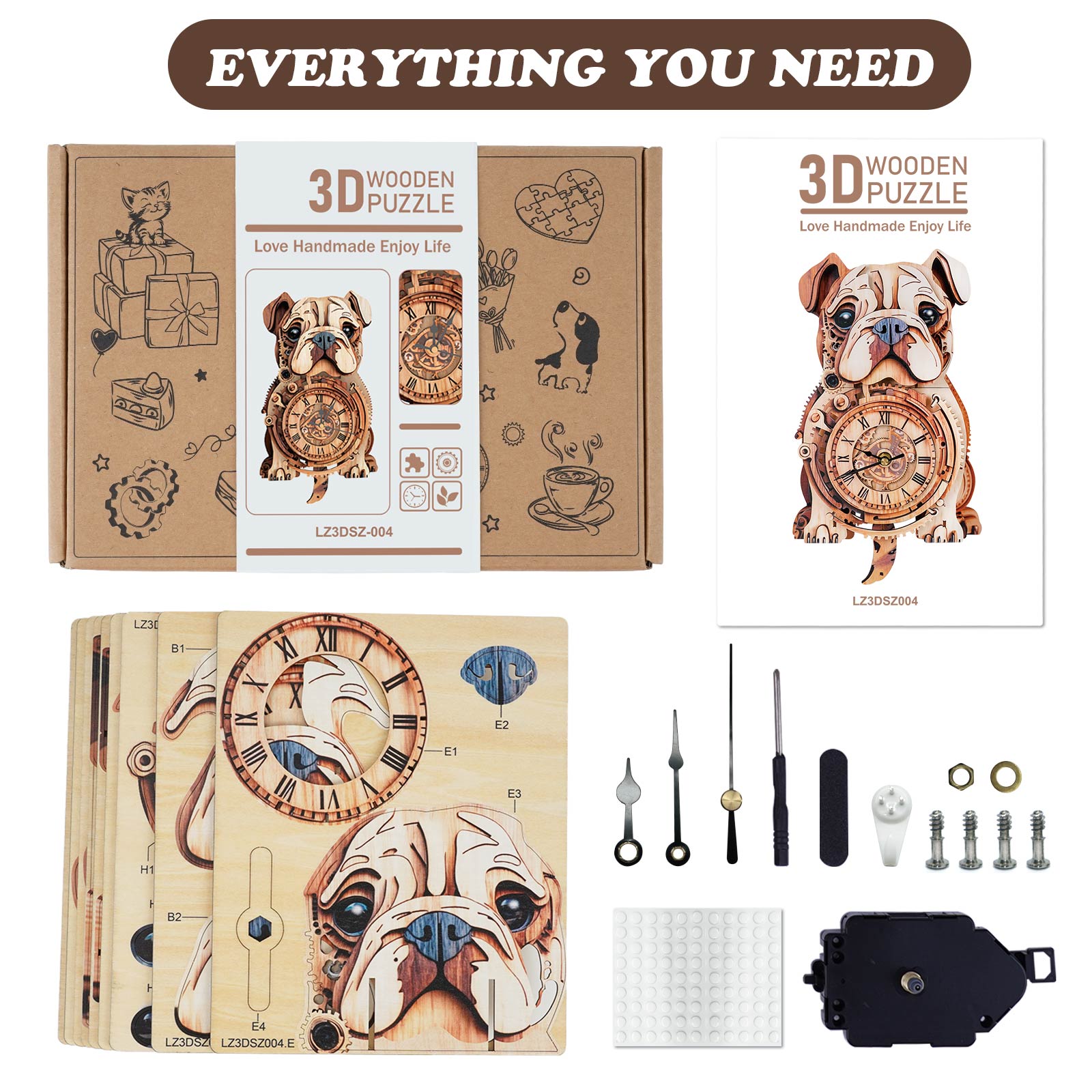 Bulldog – DIY Wooden Clock, 3D Puzzle Craft Kit