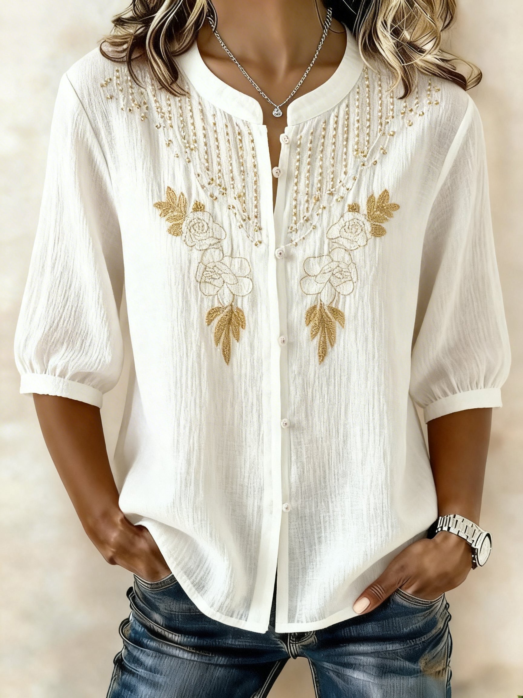 Women Embroidered Cotton Linen Tops- Fast Shipping
