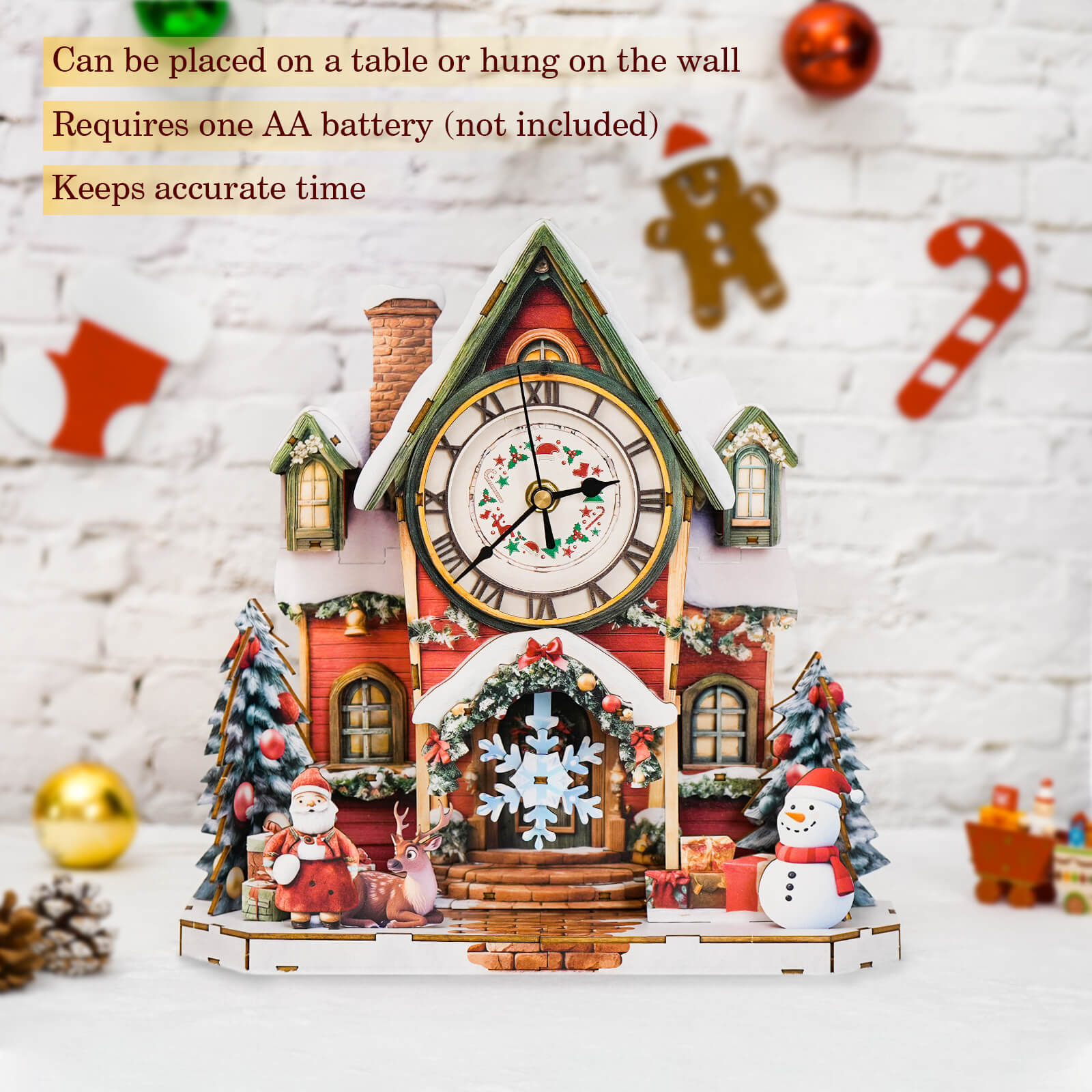 Christmas House– DIY Wooden Clock, 3D Puzzle Craft Kit