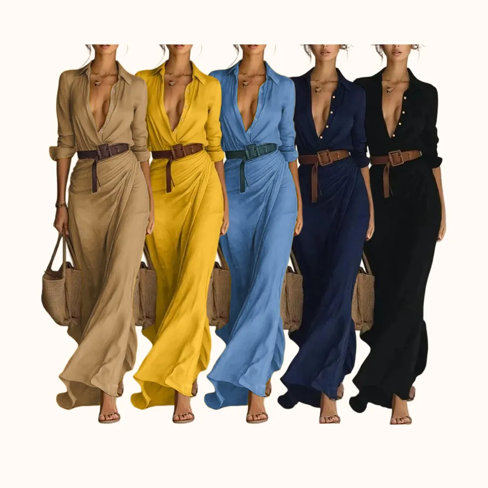 Elegant Autumn Dress for Women, Sexy Solid Color Ruched Design