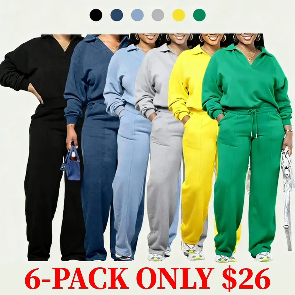 Solid long-sleeved sweatshirt and drawstring waist pants set