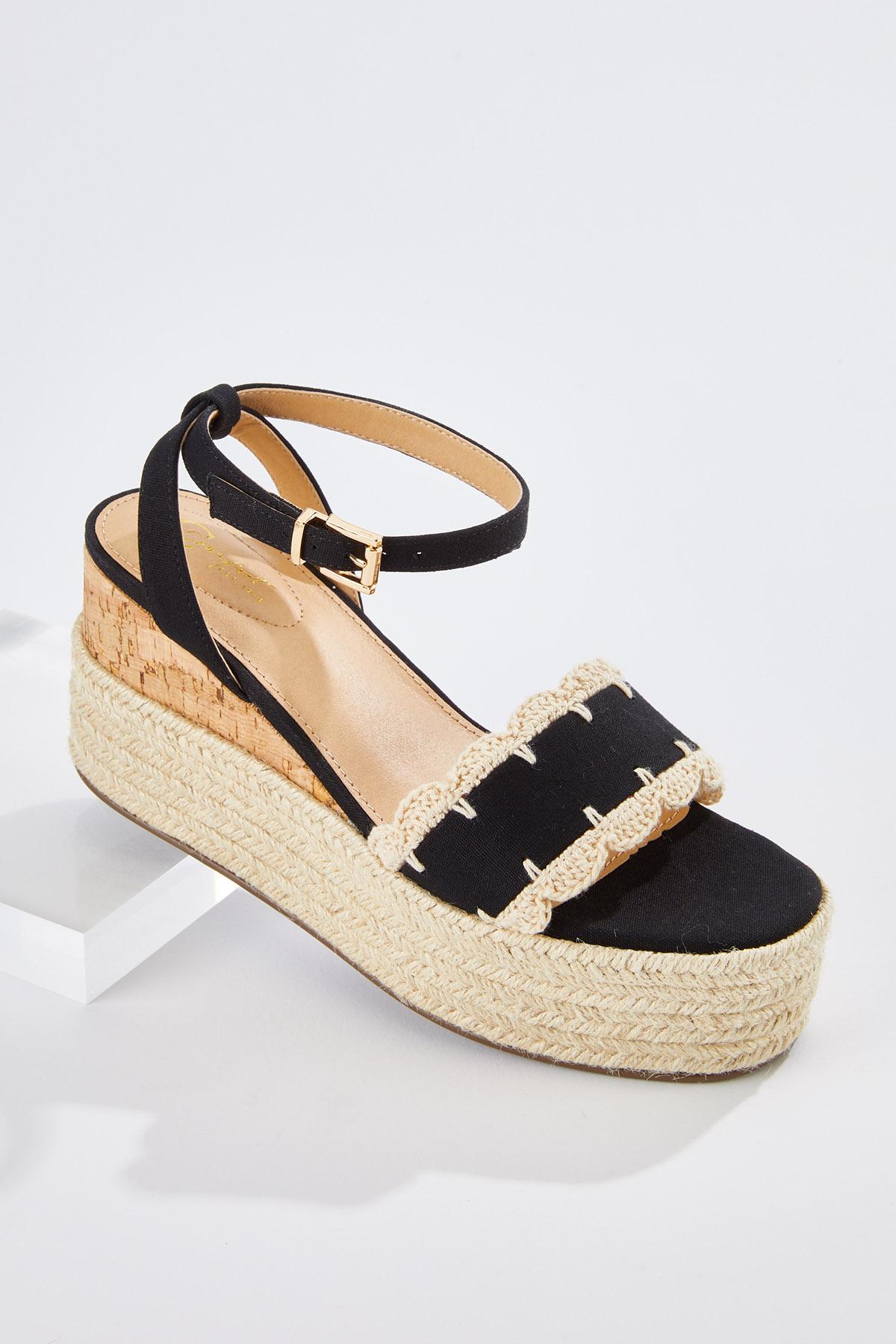 Crochet Trim Rope Wedge Sandals