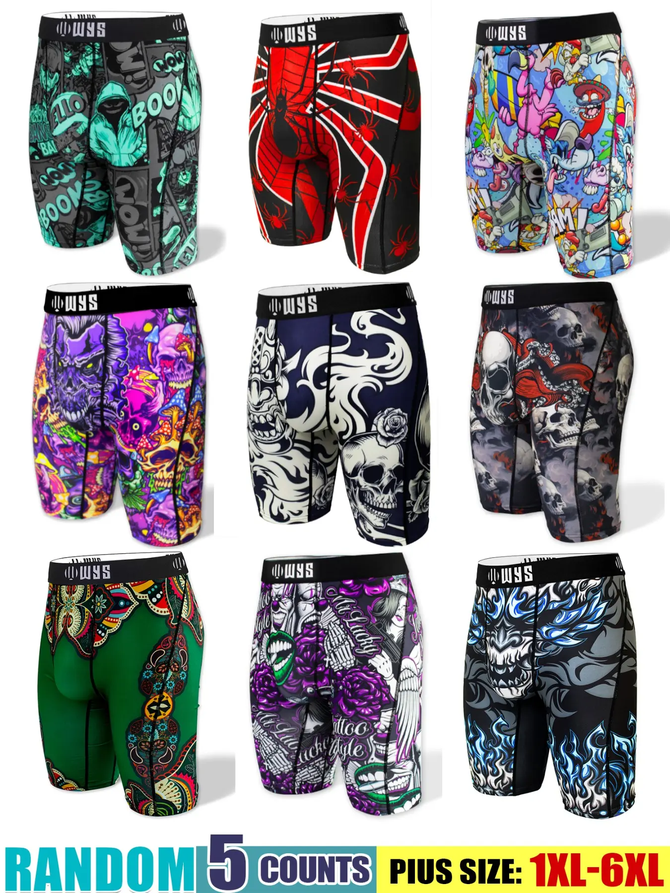 Random 5-Piece Set Plus Size Men's Long Thong Underwear, Breathable Sport Briefs, Quick-Dry