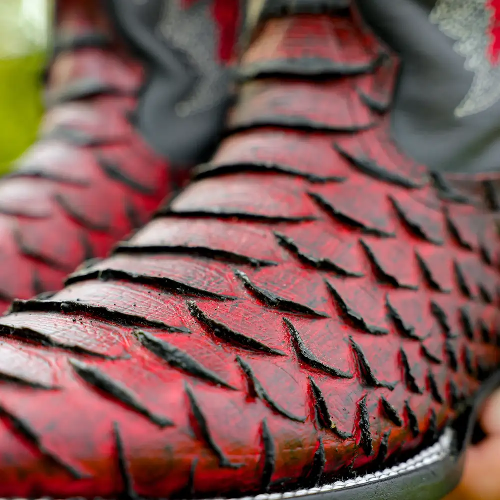 Black Cherry Python Leather Boots - Square Toe