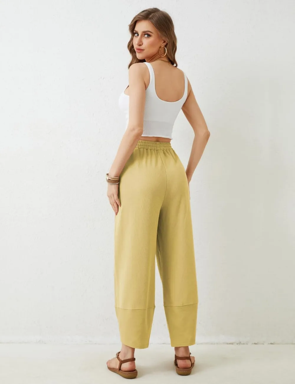 Women's Wide Leg Harem Pants Casual Palazzo Pants with Pockets High Waist Relaxed Fit