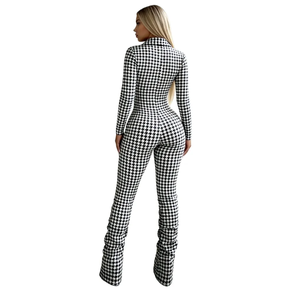 Women's timeless houndstooth jumpsuit with zipper closure