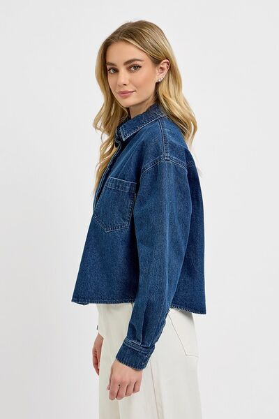 Button Up Long Sleeve Denim Shacket
