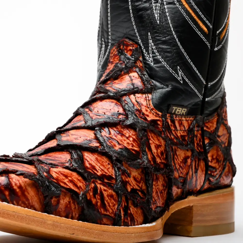 Cognac Jumbo Pirarucu Leather Boots - Square Toe