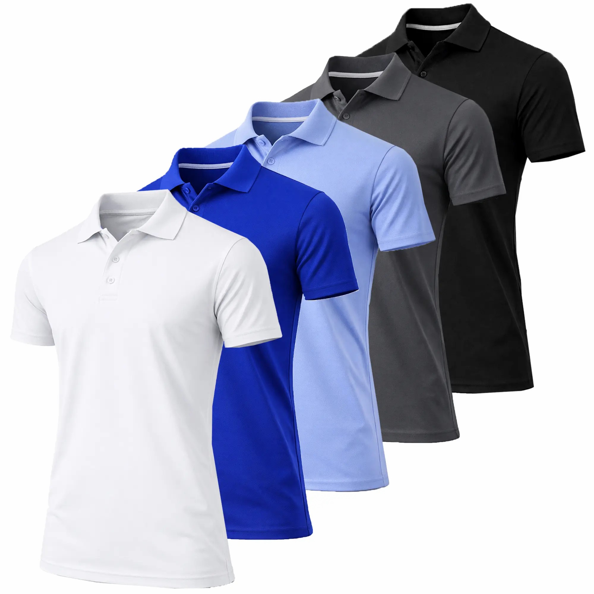 Men's 5-Pack Dry Fit Moisture-Wicking Fabric Polo Collar Shirt Menswear Stylish Ribbed Sleeve