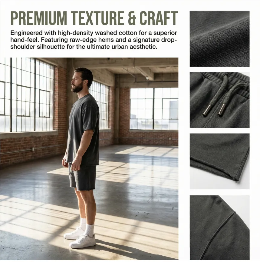 Men's Textured Sweatsuit Loose Fit Casual Sports Outfits