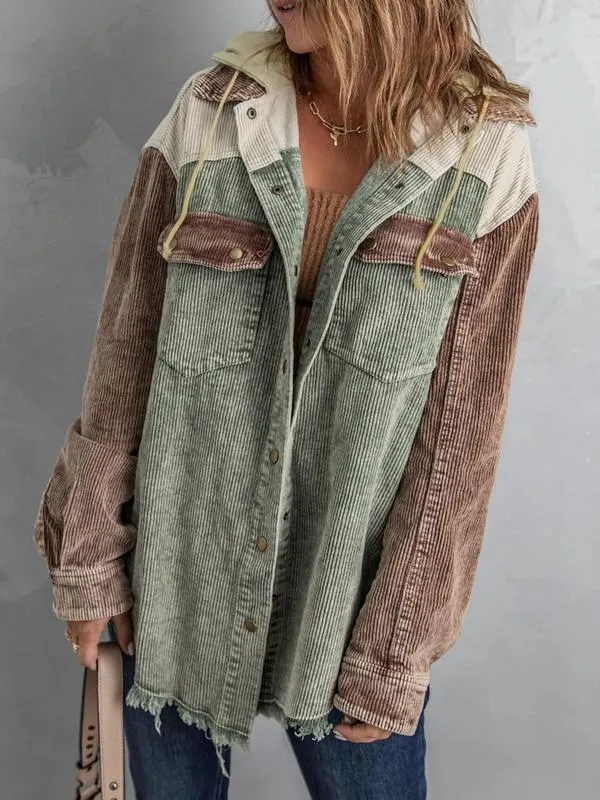 Women's Colorblock Button Front Corduroy Jacket